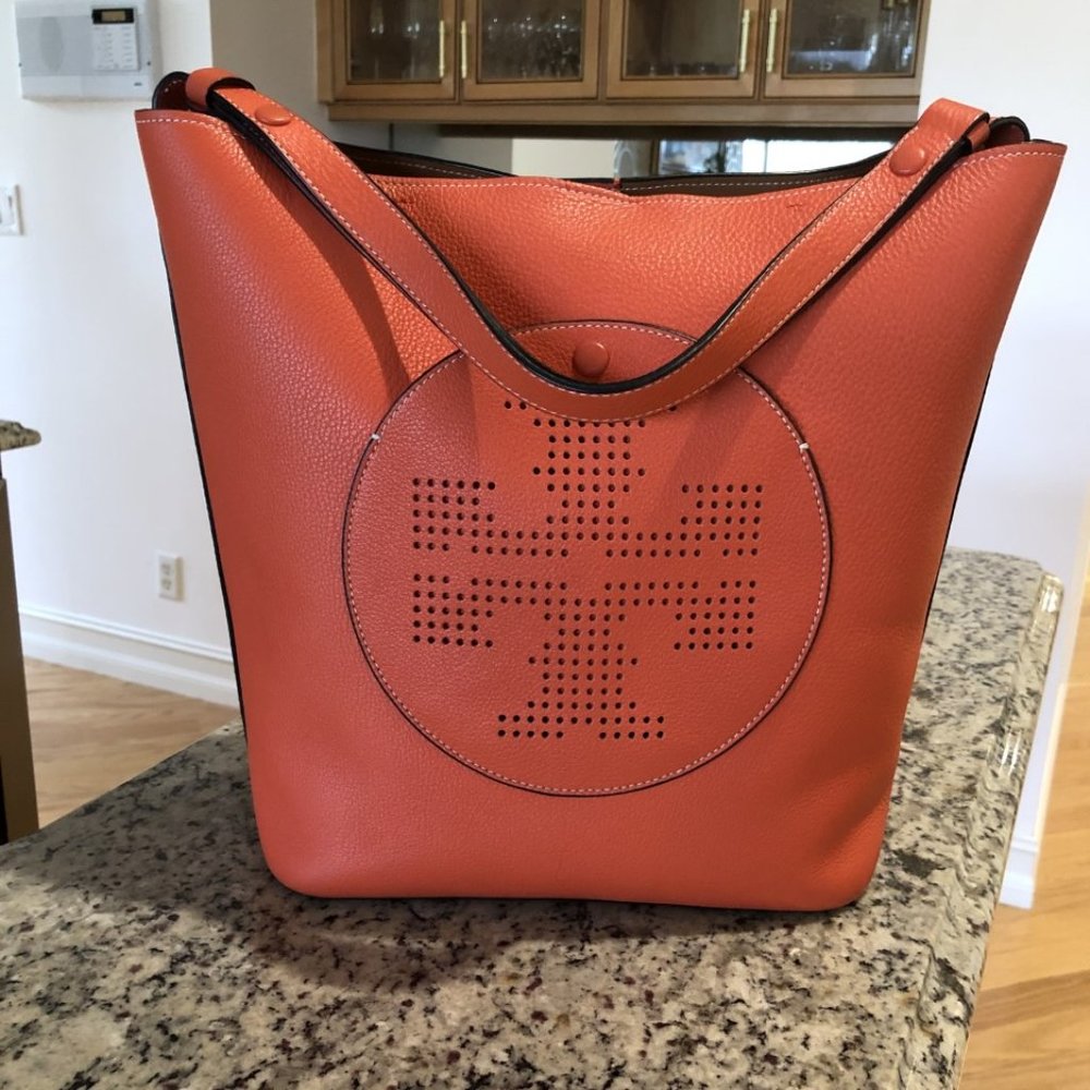 Tory Burch Leather Tote Orange Camello 819